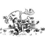 Image vectorielle d'enfants secouant l'arbre